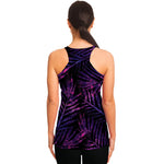 Purple Tropical Leaves Print Women's Racerback Tank Top