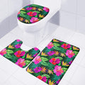 Purple Tropical Pattern Print 3 Piece Bath Mat Set