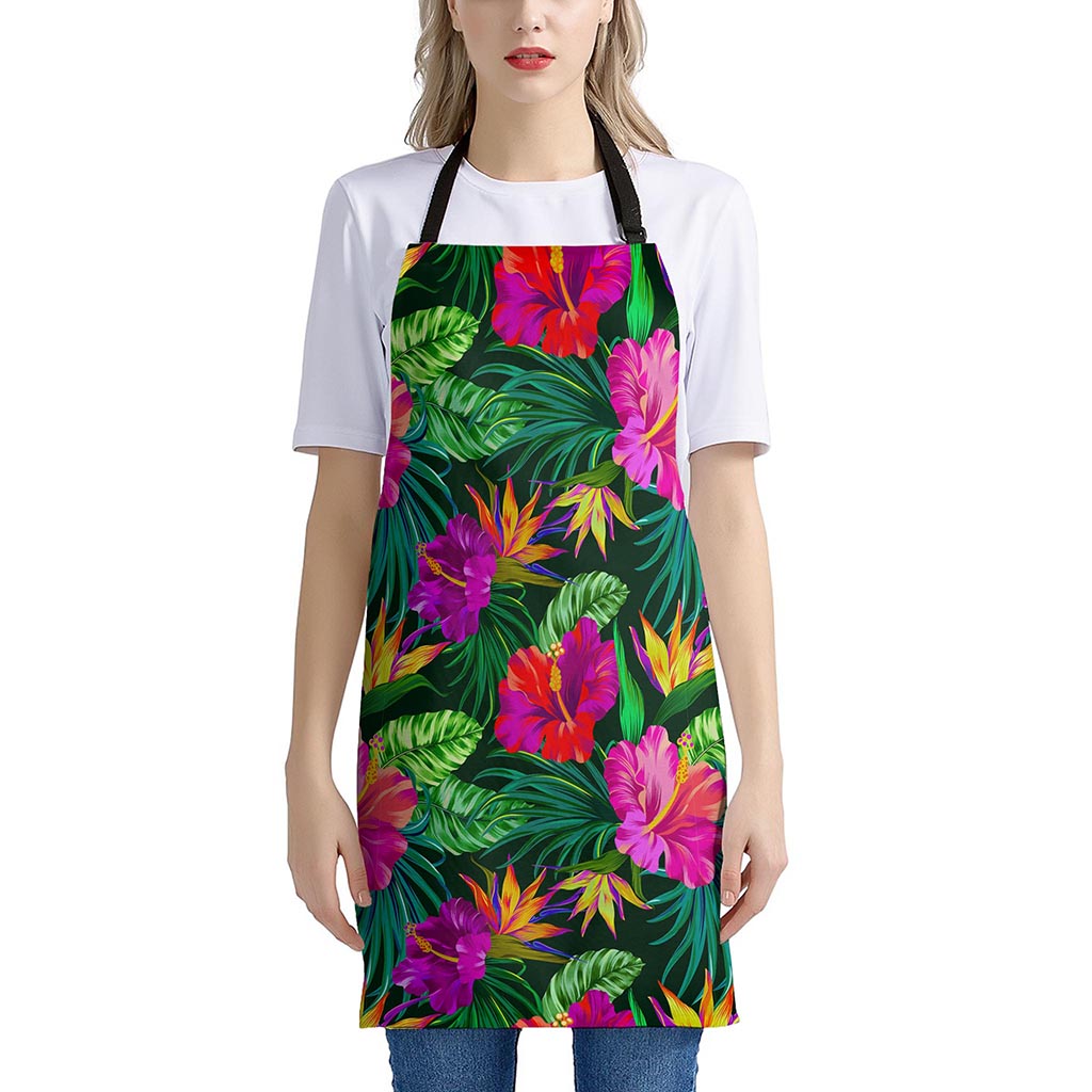 Purple Tropical Pattern Print Apron