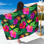 Purple Tropical Pattern Print Beach Sarong Wrap