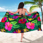 Purple Tropical Pattern Print Beach Sarong Wrap