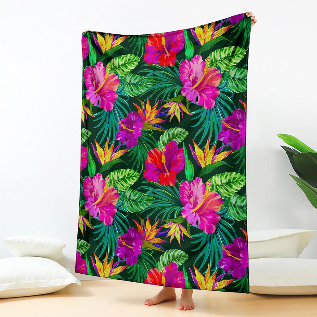 Purple Tropical Pattern Print Blanket