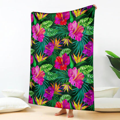 Purple Tropical Pattern Print Blanket