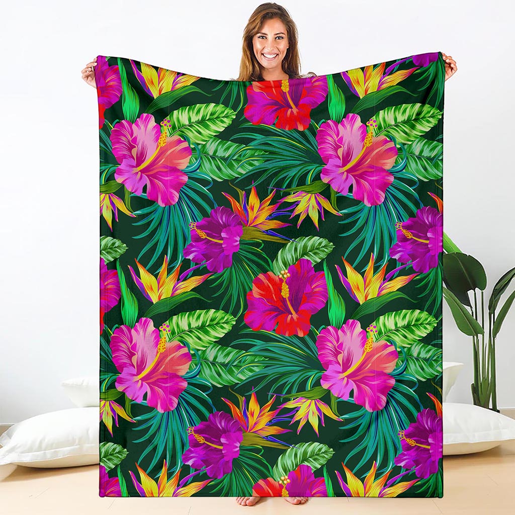 Purple Tropical Pattern Print Blanket