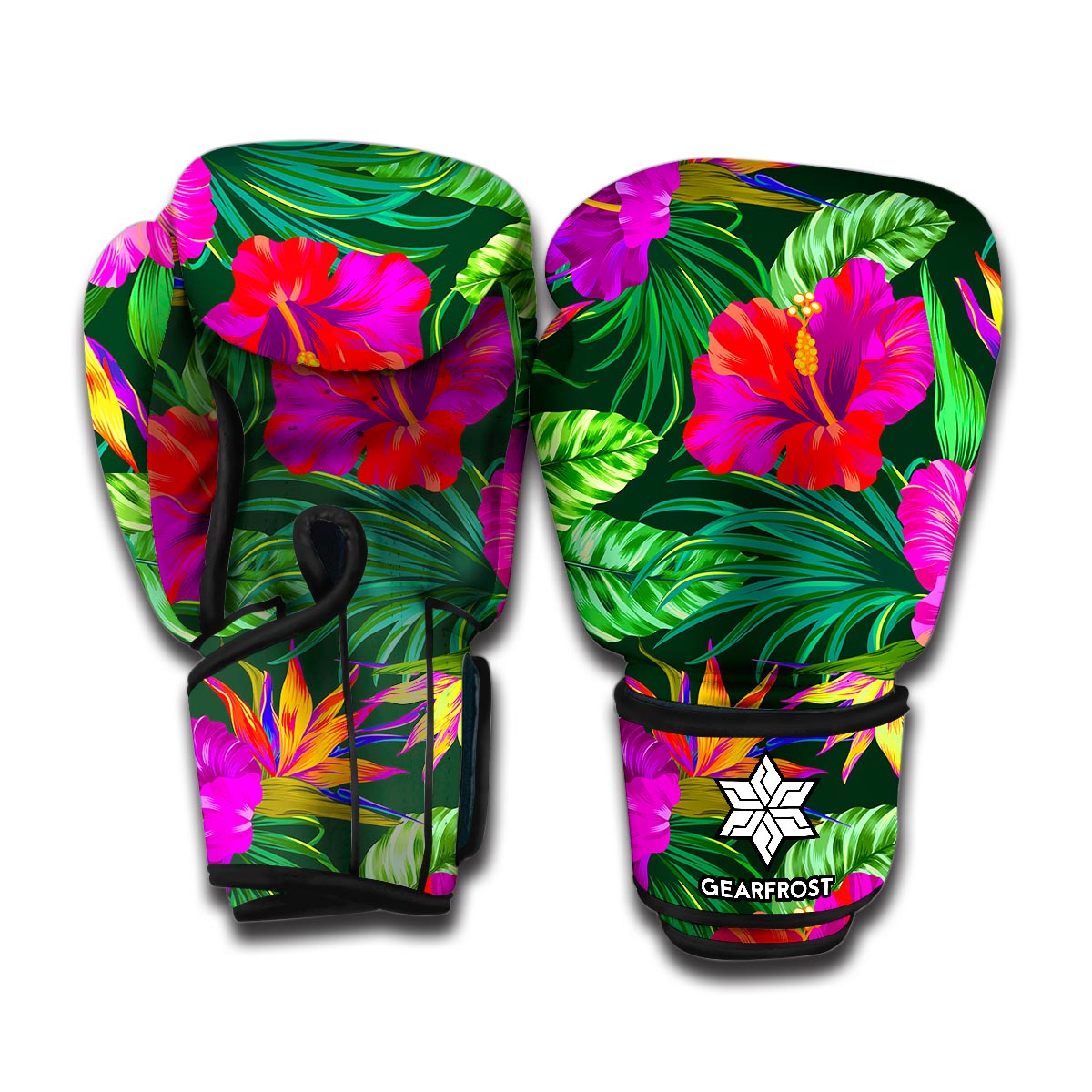 Purple Tropical Pattern Print Boxing Gloves