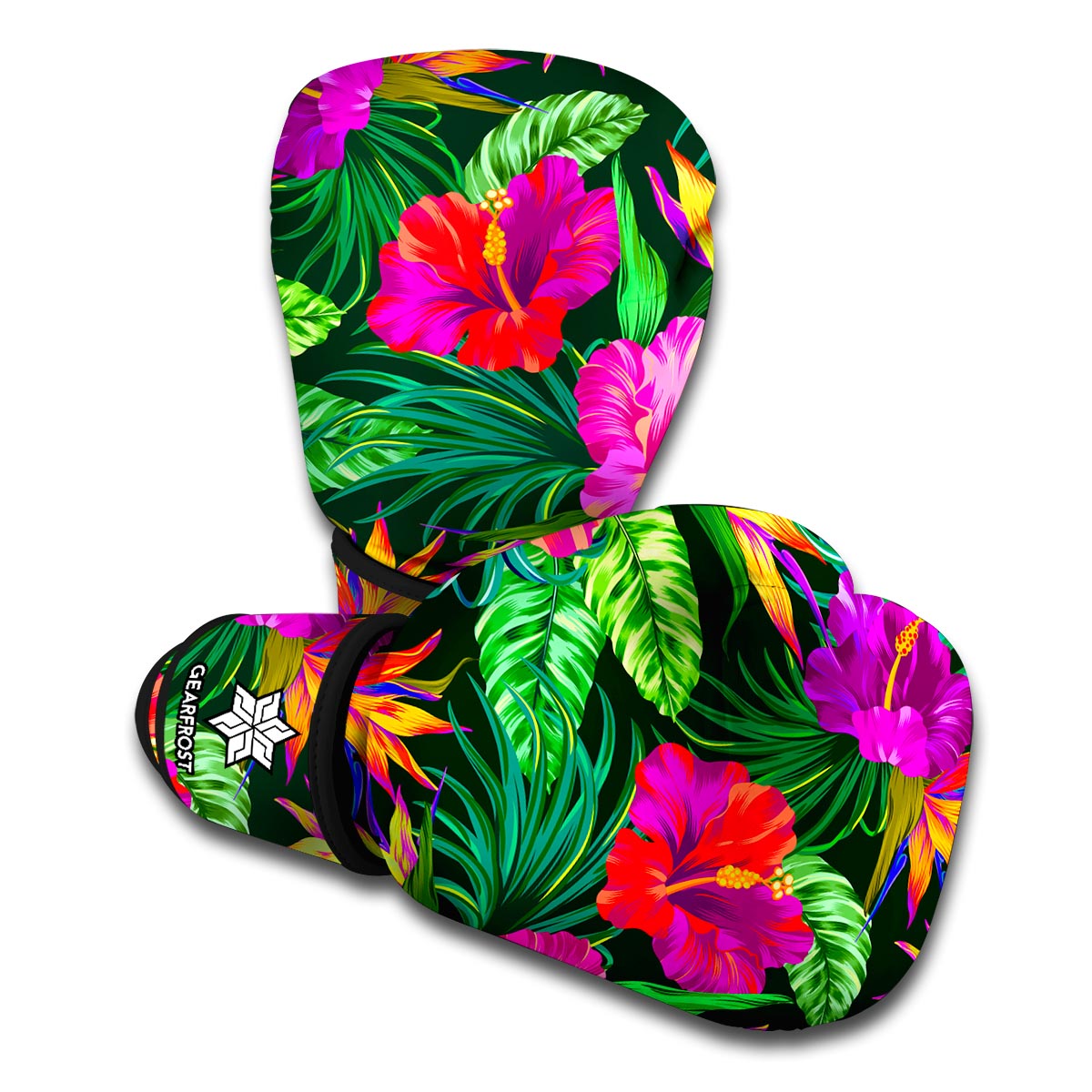 Purple Tropical Pattern Print Boxing Gloves