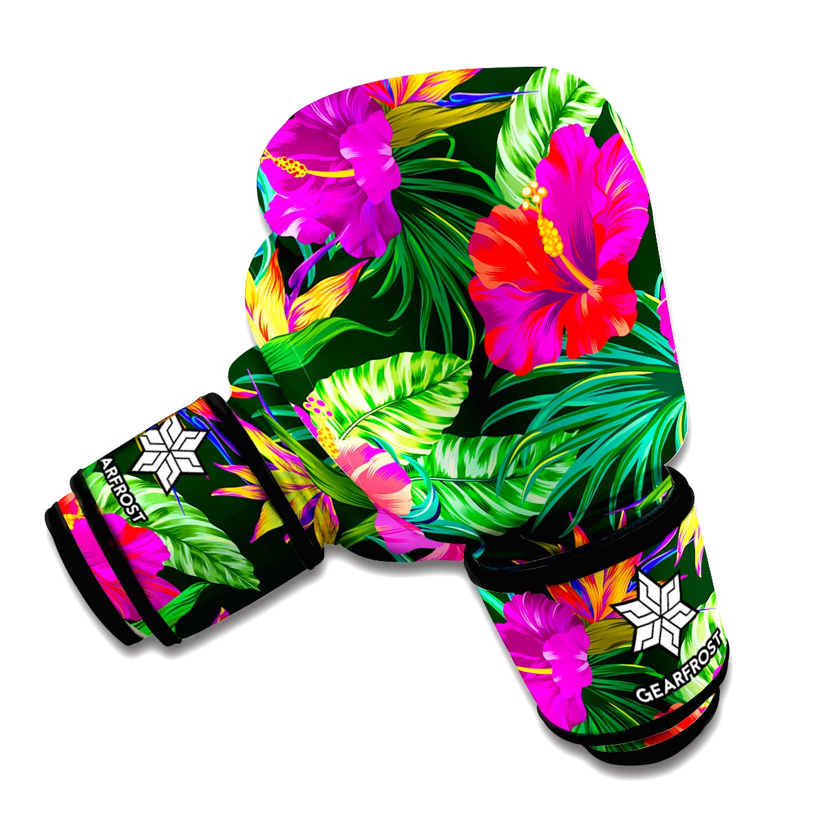 Purple Tropical Pattern Print Boxing Gloves