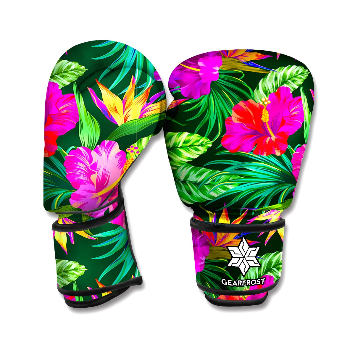Purple Tropical Pattern Print Boxing Gloves