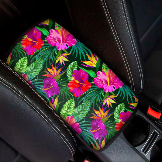 Purple Tropical Pattern Print Car Center Console Cover