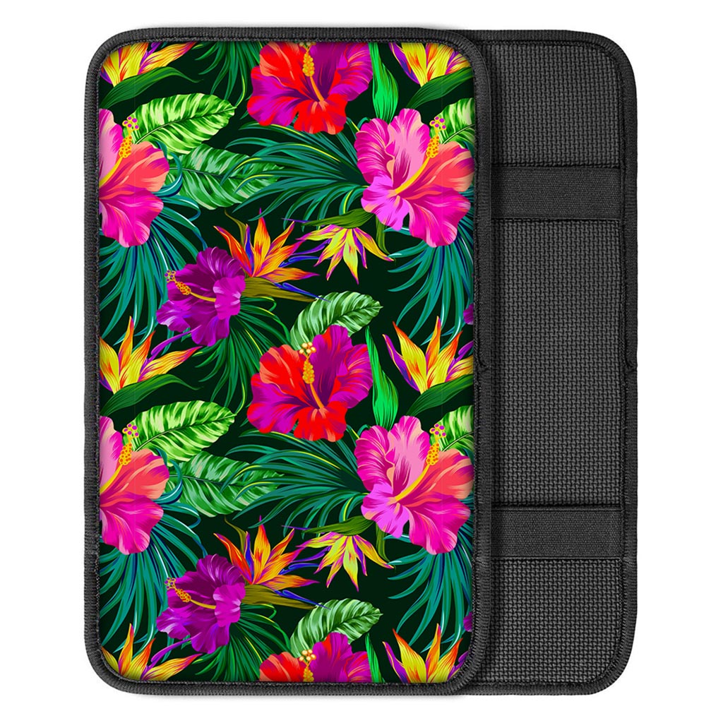 Purple Tropical Pattern Print Car Center Console Cover