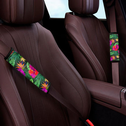Purple Tropical Pattern Print Car Seat Belt Covers