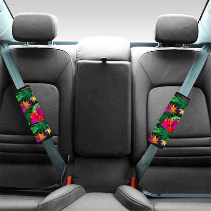 Purple Tropical Pattern Print Car Seat Belt Covers