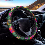 Purple Tropical Pattern Print Car Steering Wheel Cover