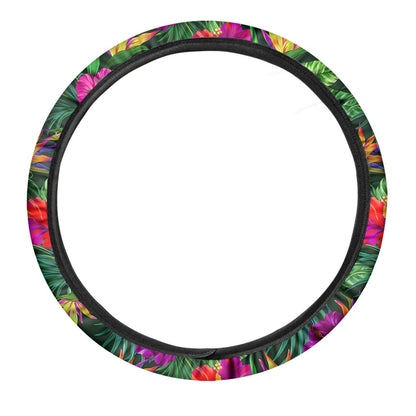 Purple Tropical Pattern Print Car Steering Wheel Cover
