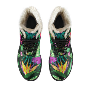 Purple Tropical Pattern Print Comfy Boots GearFrost