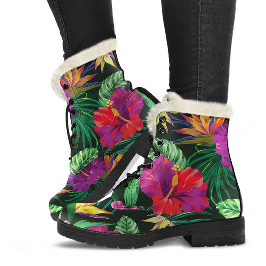 Purple Tropical Pattern Print Comfy Boots GearFrost