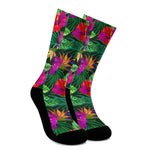 Purple Tropical Pattern Print Crew Socks