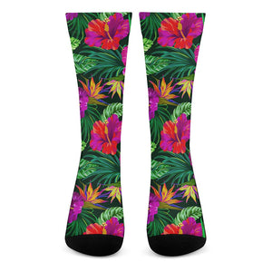 Purple Tropical Pattern Print Crew Socks