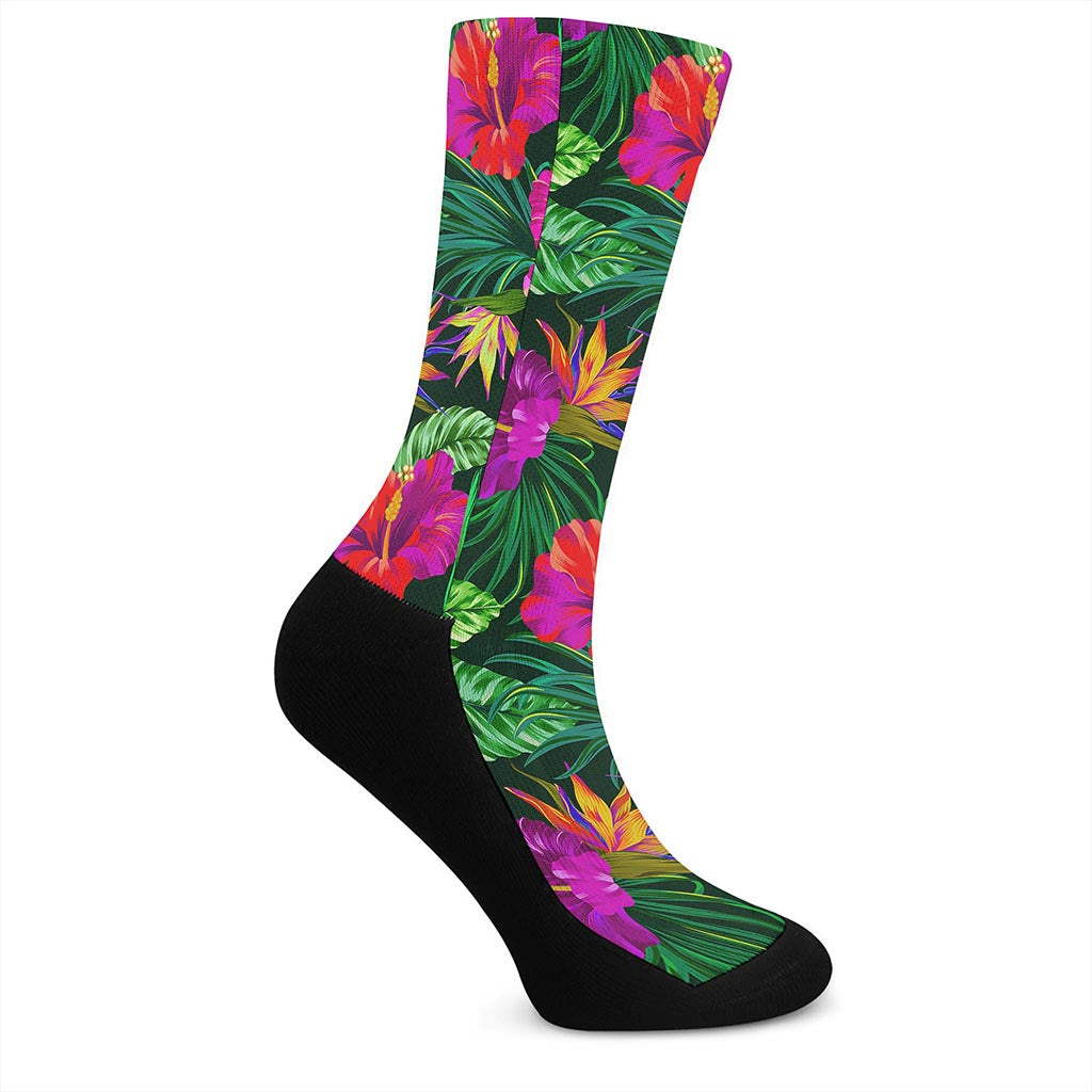 Purple Tropical Pattern Print Crew Socks