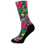 Purple Tropical Pattern Print Crew Socks