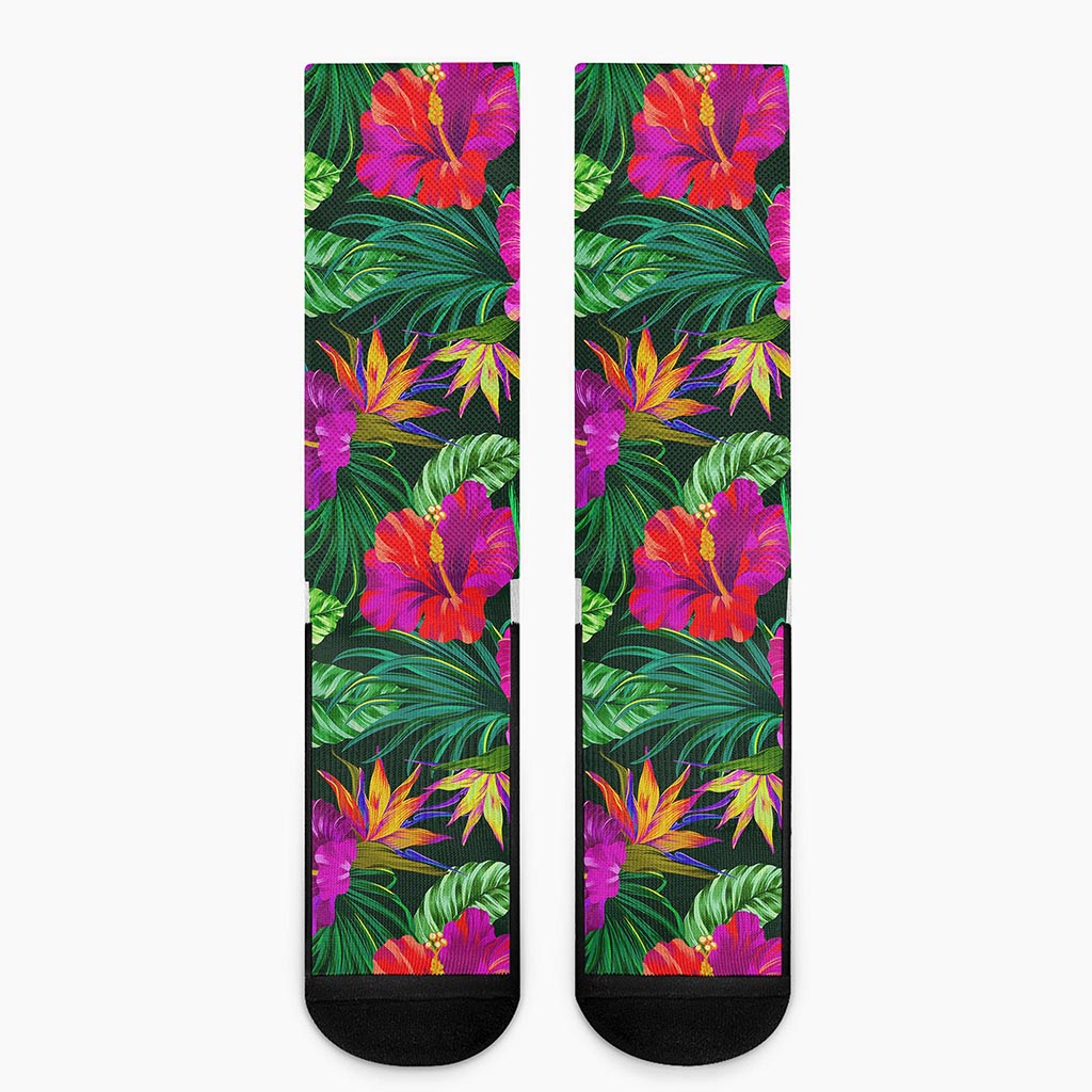 Purple Tropical Pattern Print Crew Socks