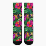 Purple Tropical Pattern Print Crew Socks