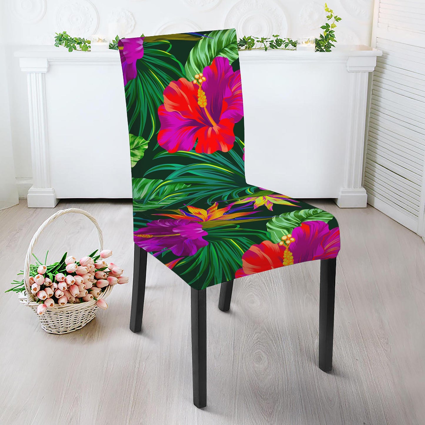 Purple Tropical Pattern Print Dining Chair Slipcover