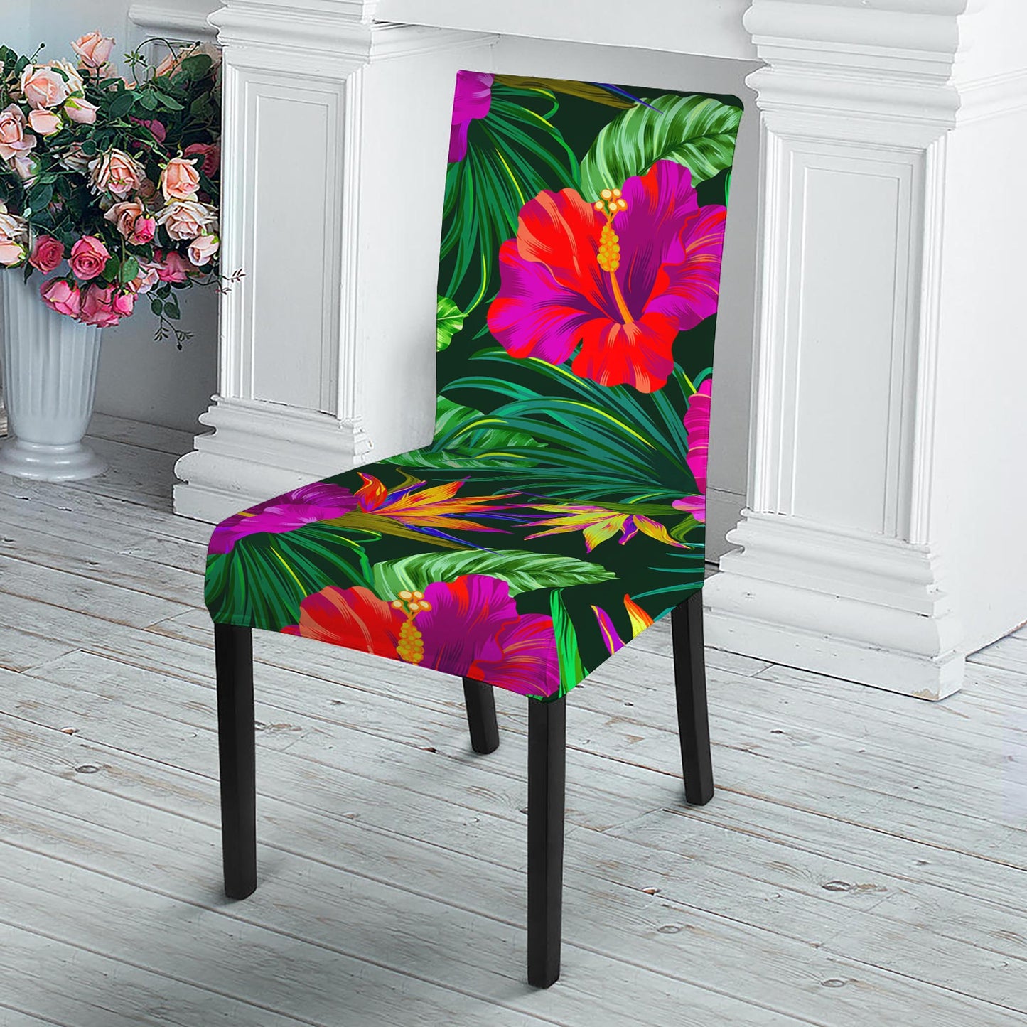Purple Tropical Pattern Print Dining Chair Slipcover
