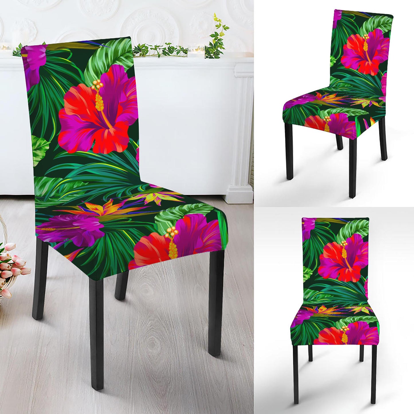 Purple Tropical Pattern Print Dining Chair Slipcover