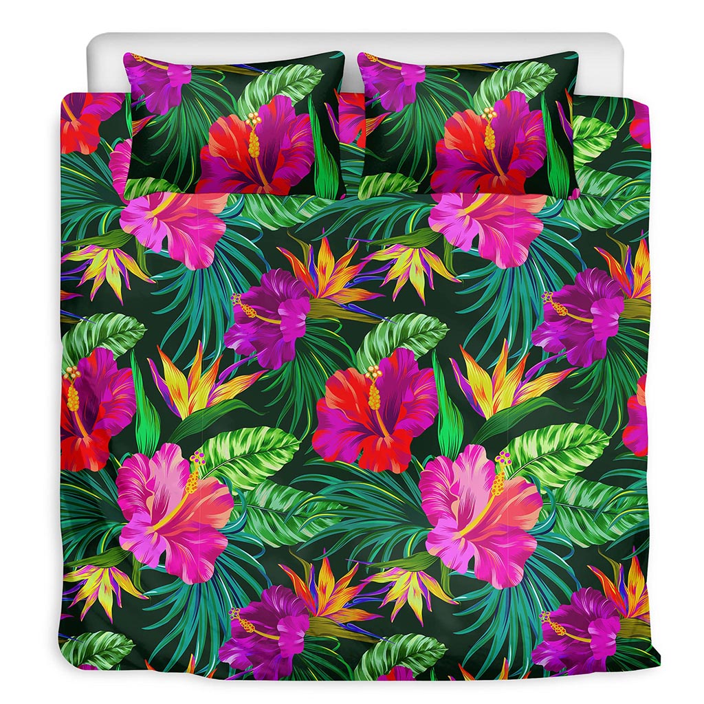 Purple Tropical Pattern Print Duvet Cover Bedding Set