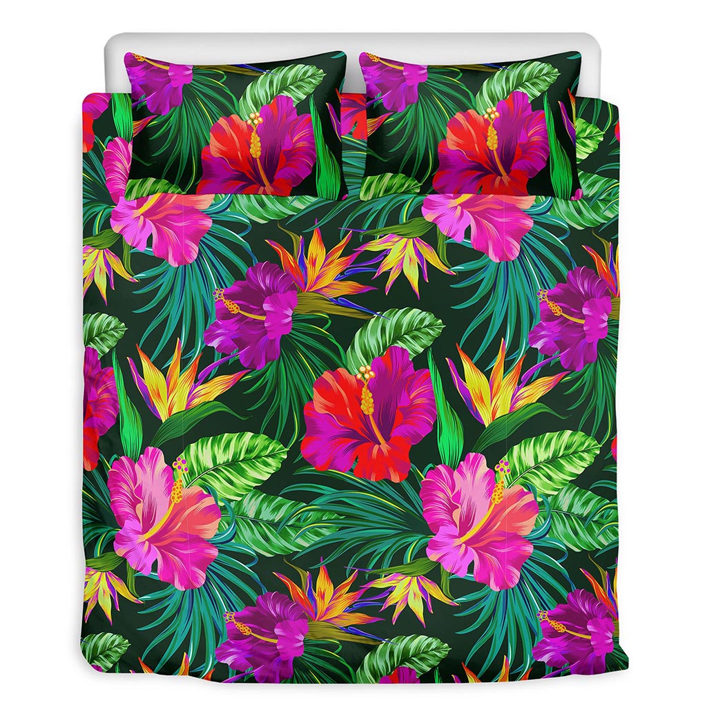 Purple Tropical Pattern Print Duvet Cover Bedding Set