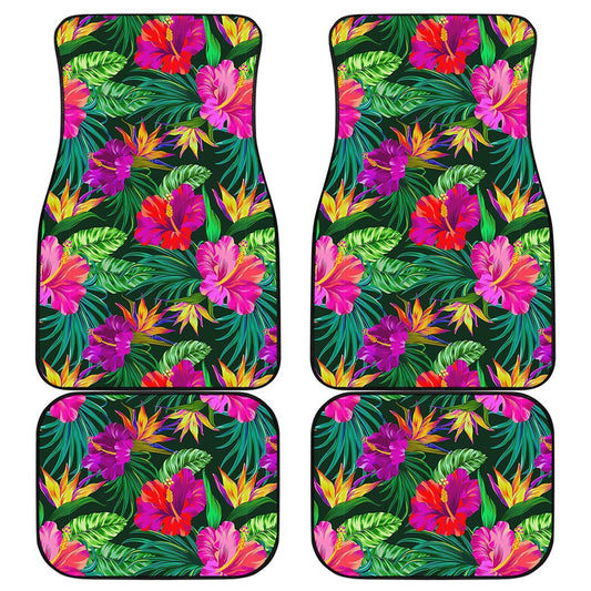 Purple Tropical Pattern Print Front and Back Car Floor Mats