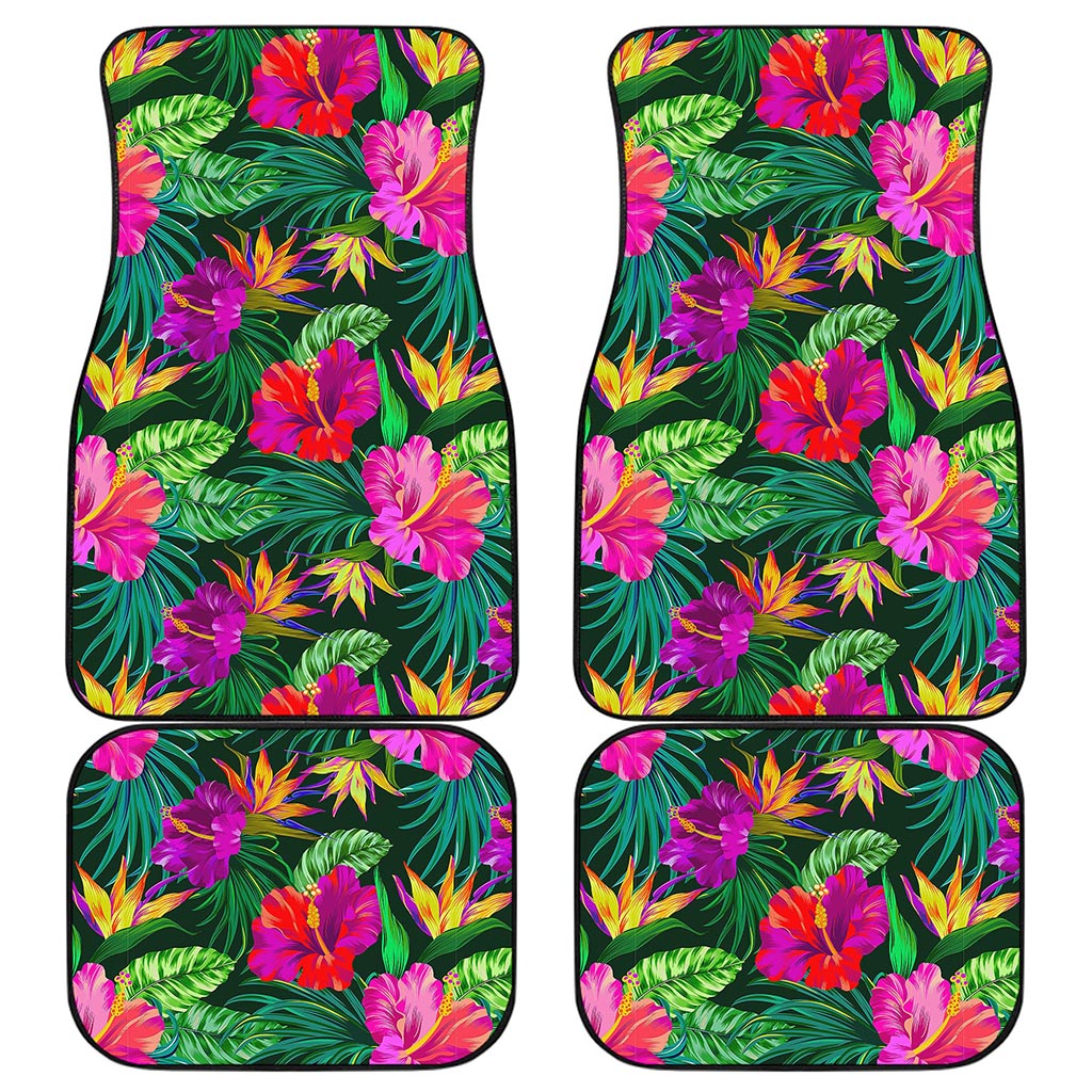 Purple Tropical Pattern Print Front and Back Car Floor Mats