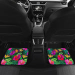 Purple Tropical Pattern Print Front and Back Car Floor Mats