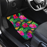 Purple Tropical Pattern Print Front and Back Car Floor Mats