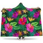 Purple Tropical Pattern Print Hooded Blanket