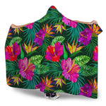 Purple Tropical Pattern Print Hooded Blanket