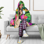 Purple Tropical Pattern Print Hooded Blanket