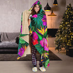 Purple Tropical Pattern Print Hooded Blanket