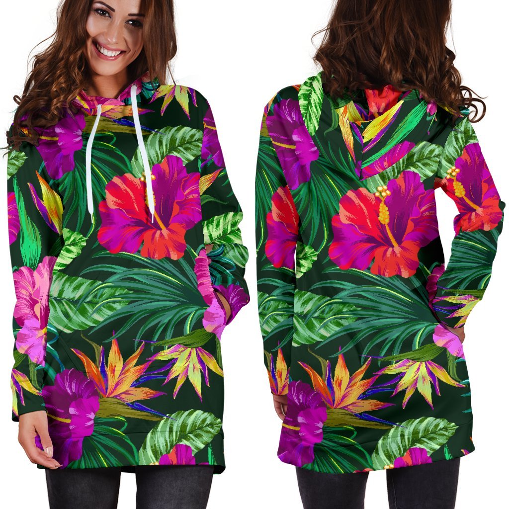 Purple Tropical Pattern Print Hoodie Dress GearFrost