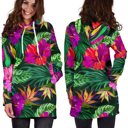 Purple Tropical Pattern Print Hoodie Dress GearFrost