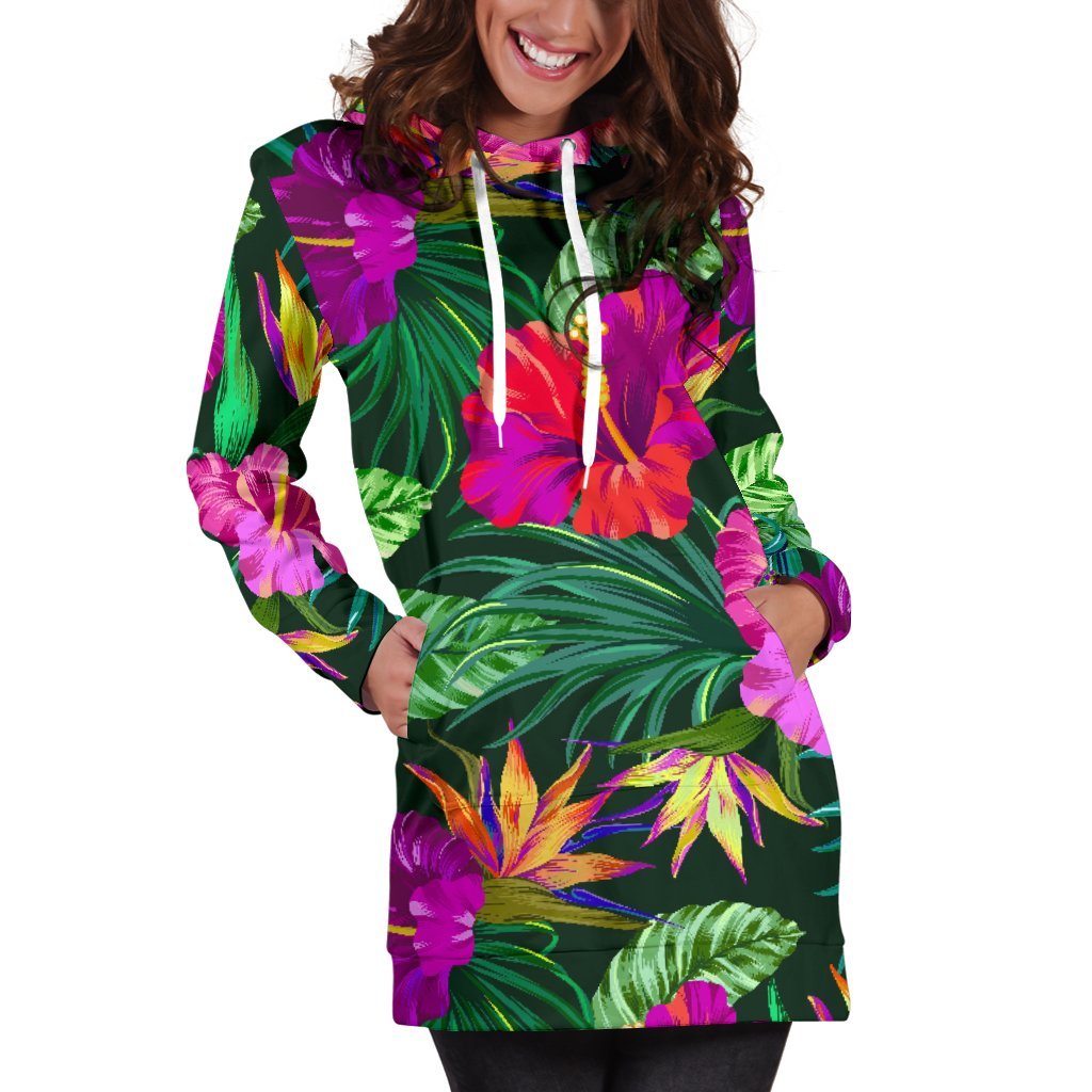 Purple Tropical Pattern Print Hoodie Dress GearFrost