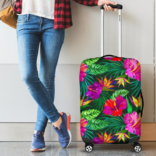Purple Tropical Pattern Print Luggage Cover GearFrost