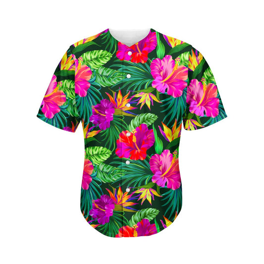 Purple Tropical Pattern Print Men's Baseball Jersey