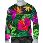 Purple Tropical Pattern Print Men's Crewneck Sweatshirt GearFrost