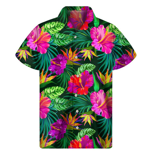 Purple Tropical Pattern Print Men's Short Sleeve Shirt