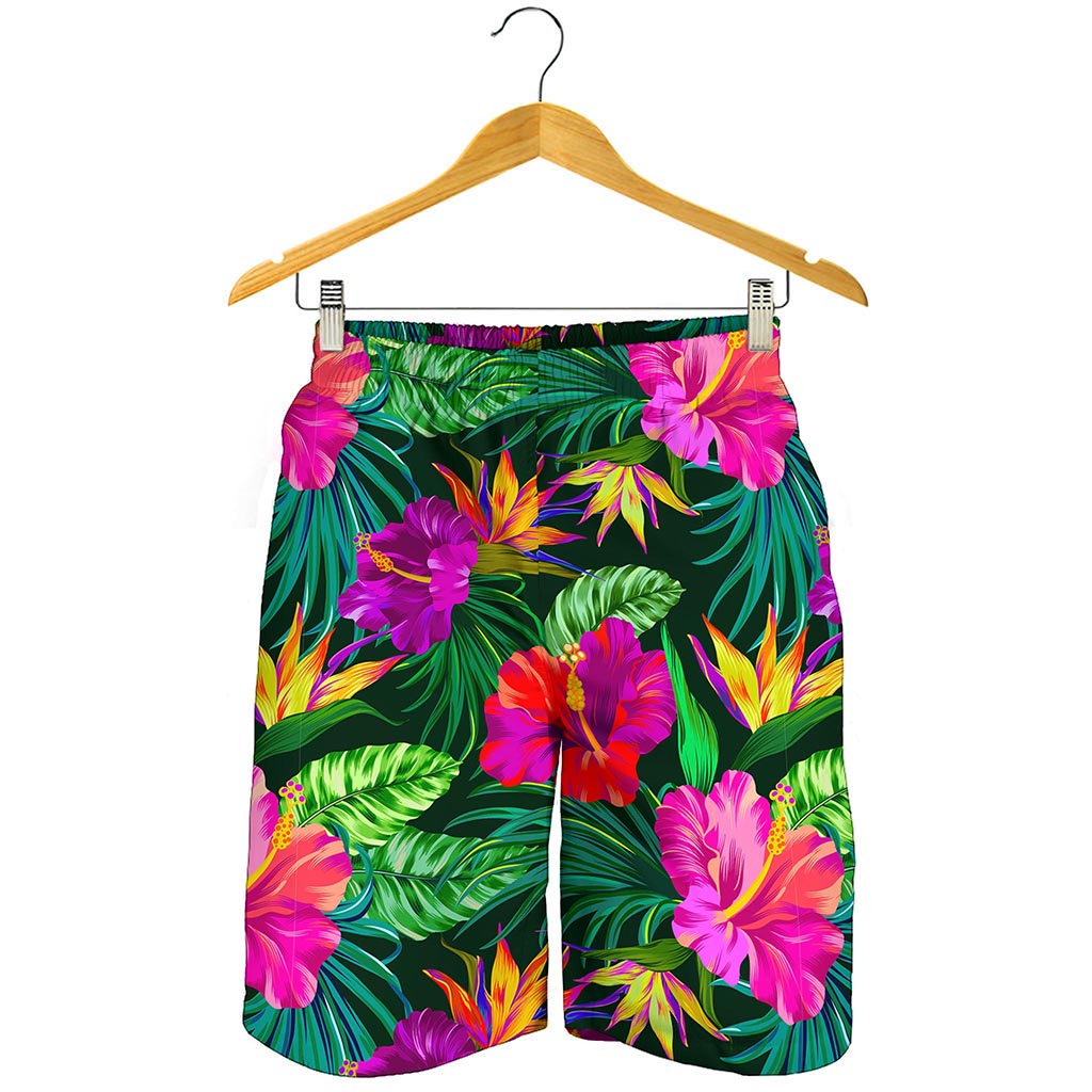 Purple Tropical Pattern Print Men's Shorts