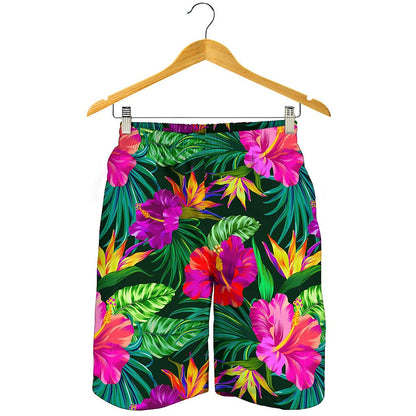 Purple Tropical Pattern Print Men's Shorts