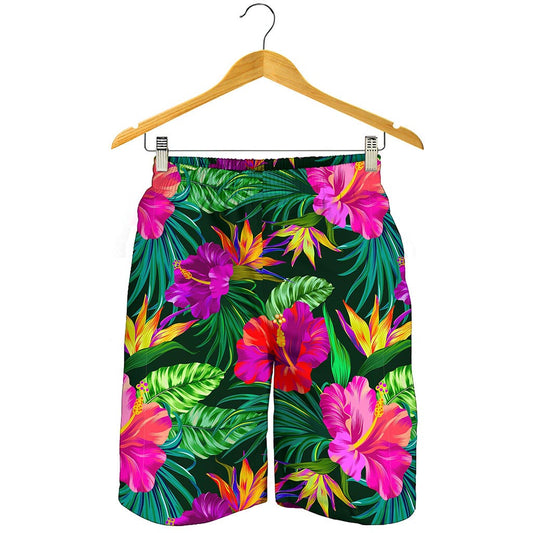 Purple Tropical Pattern Print Men's Shorts