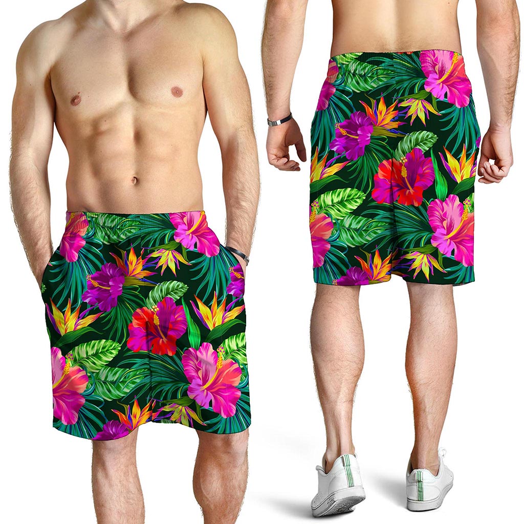 Purple Tropical Pattern Print Men's Shorts